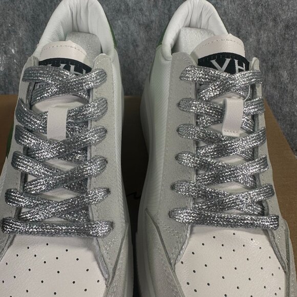 Havana Womens Sneakers Size 8.5 White Green Leather Suede Platform Sole Metallic - Picture 3 of 8